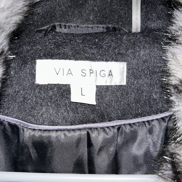 Via Spiga Belted Wool Coat With Grey Faux Fur Trim Size L - Picture 4 of 12